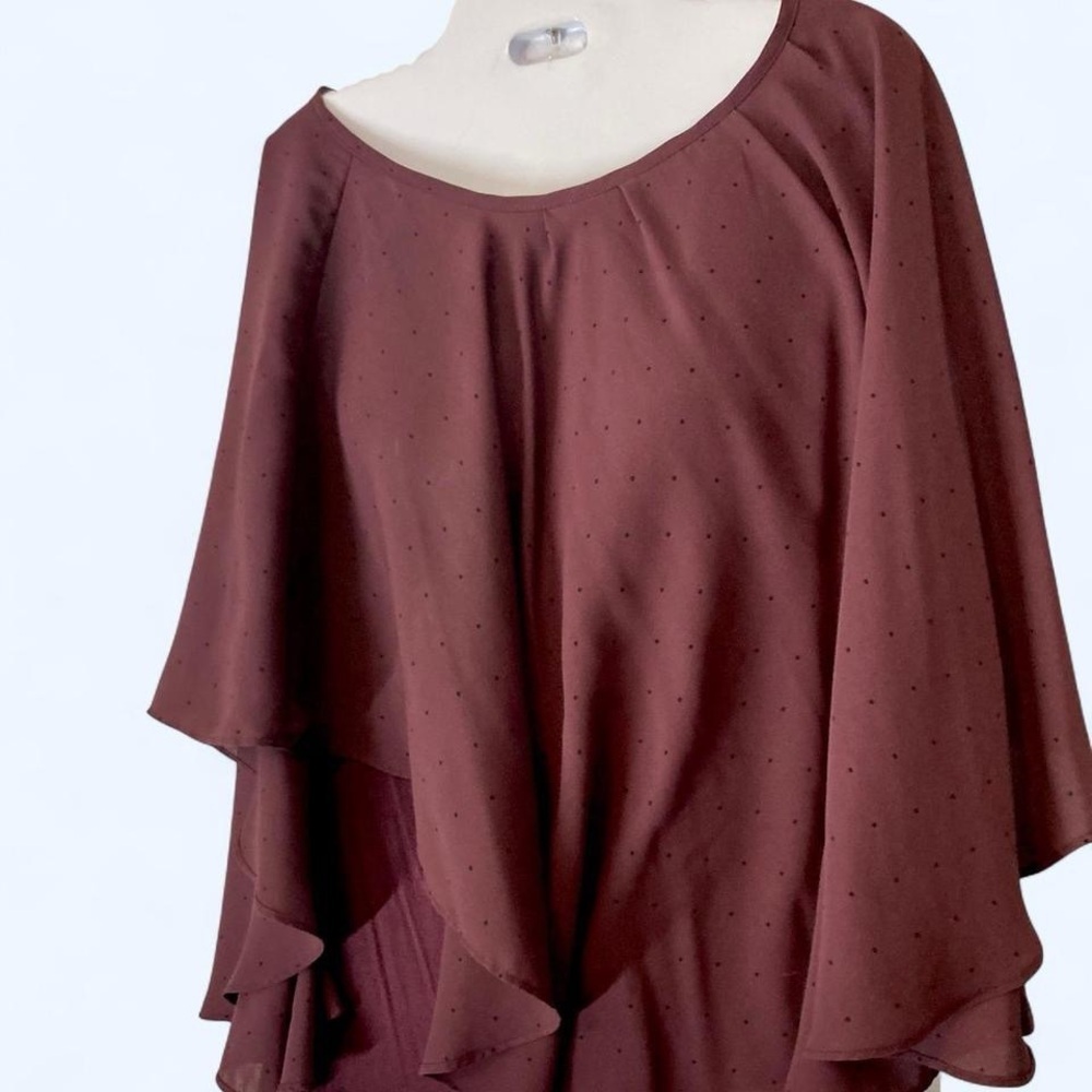 Burgundy Shaw style Polkadot blouse with top underneath Elle L